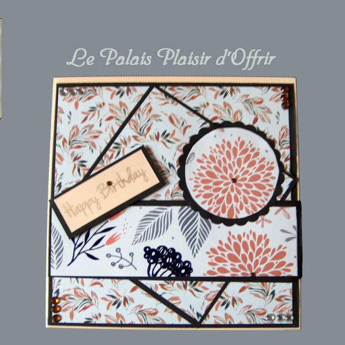Carte anniversaire homme - fleurs et feuillages stylisés en caramel et bleu
