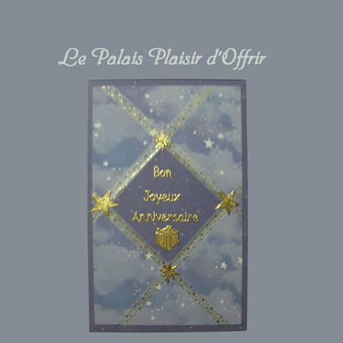 Carte anniversaire homme - ciel étoilé bleu mauve et or