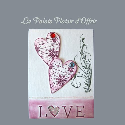 Carte saint valentin - deux coeurs magenta foncé et blanc branchage love