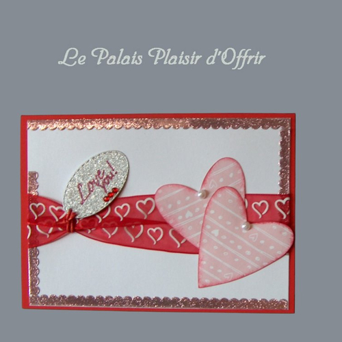 Carte saint valentin - coeurs et ruban en rouge et blanc