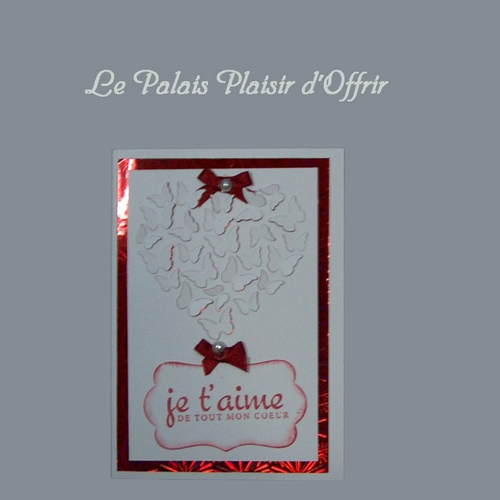 Carte saint valentin - coeur papillons blanc sur fond rouge et ses noeuds