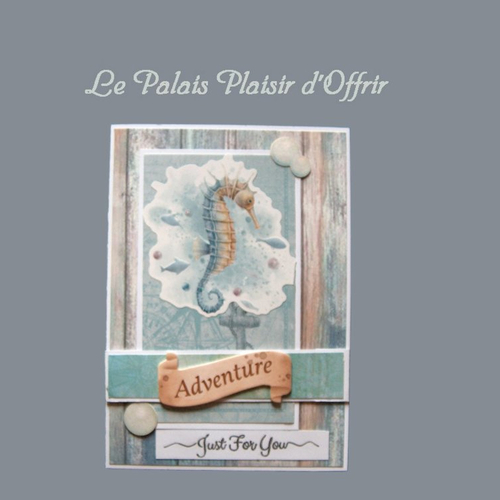 Carte toutes occasions - hippocampe bleu et caramel - just for you