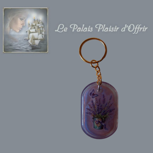 Porte-clef - résine - lavande en pot sur fond mauve