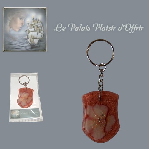 Porte-clef - résine - blason "terre de sienne" et sa fleur