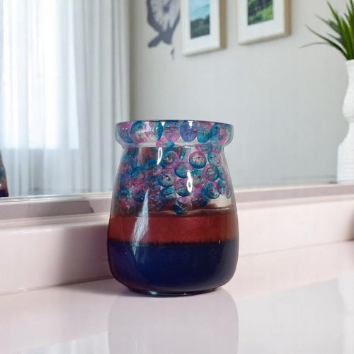Pot/vase - résine - forme ronde évasée bicolore et perles