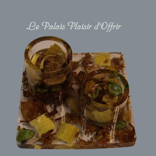 Pb - résine - duo de portes bougies et leur support "automne"