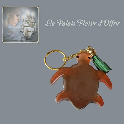 Porte-clef - résine - animal de la mer - tortue marron et verte