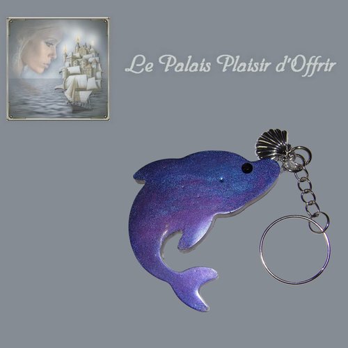Porte-clef - résine - animal de la mer - dauphin rose-bleu