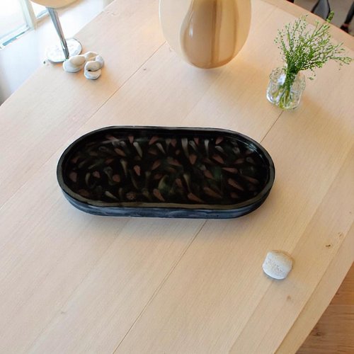Plateaux supports - mini plateau arrondi noir et ses flammèches