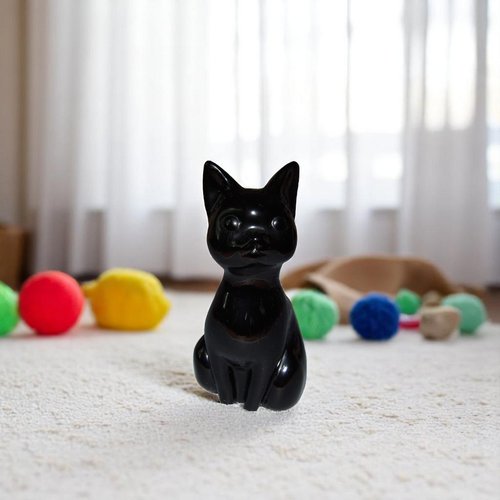 Animal - resine - chat - chat assis noir brillant