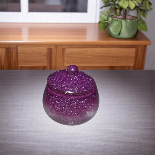 Boîte - resine - boîte ronde violette à paillettes et son couvercle