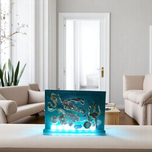 Veilleuse - resine - bloc rectangulaire "aquarium aux sirènes"
