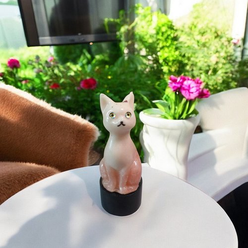 Animal - resine - chat - chat assis effet marbre beige-rosé