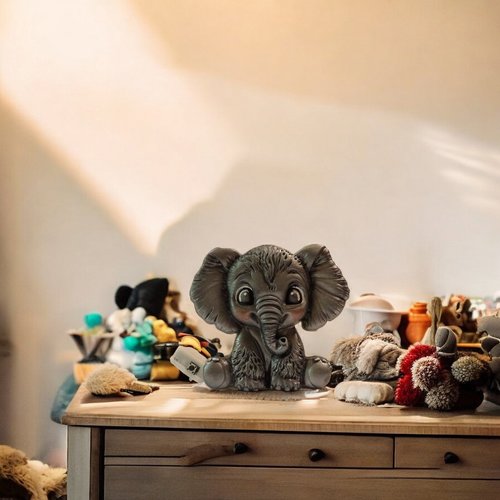 Veilleuse - resine - eléphant gris assis et lumineux