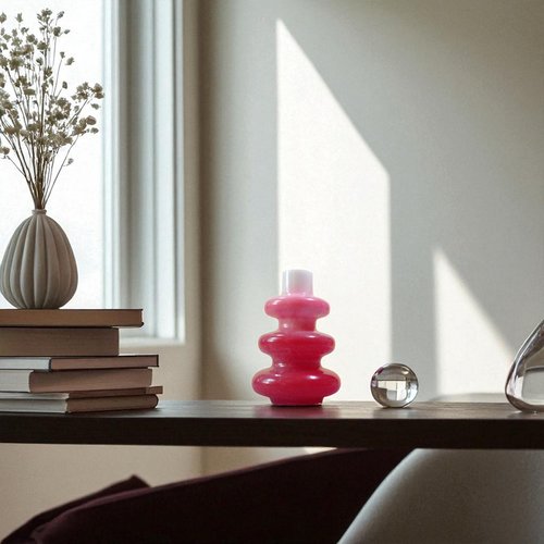 Pot/vase - résine - petit vase "donut" en dégradé rouge framboise et blanc