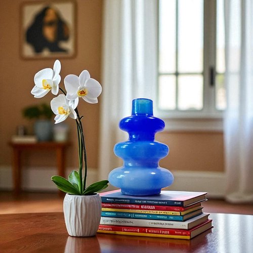 Pot/vase - résine - petit vase "donut" en dégradé blanc et bleu