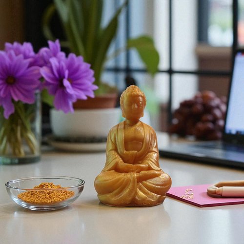 Resine - bouddha doré de taille moyenne jambes et mains croisées