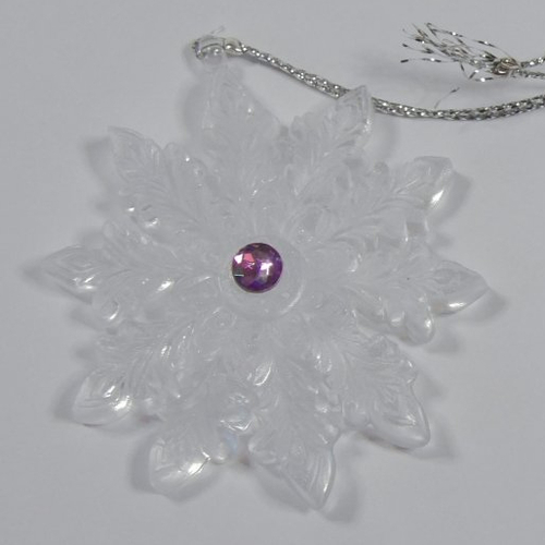 Noel - lot de 2 flocons moyens translucides et strass mauve irisé