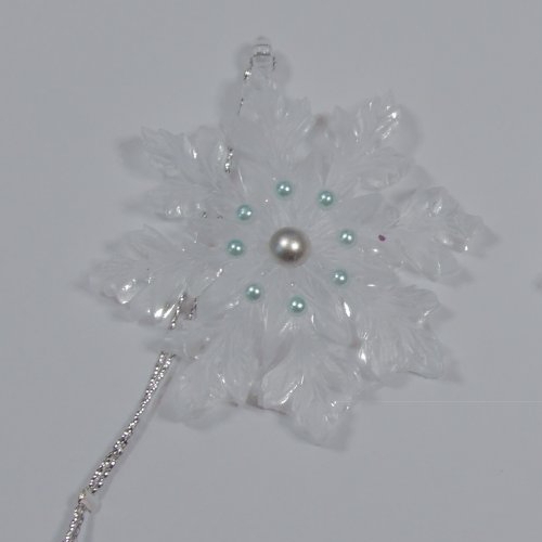 Noel - lot de 2 flocons moyens translucides et demi-perles gris-bleu et turquoise