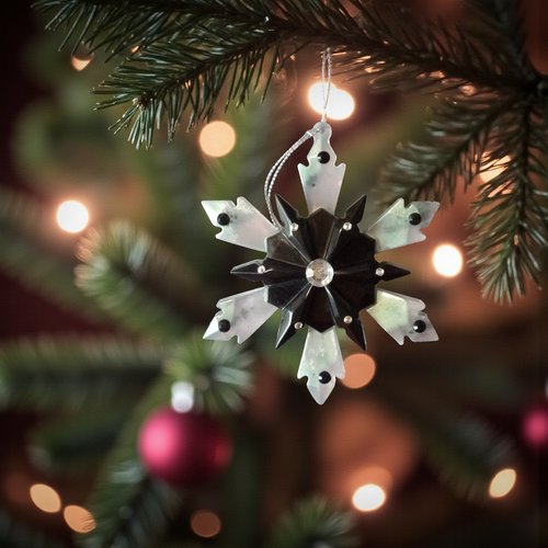 Noel - gros flocon en noir et blanc et strass