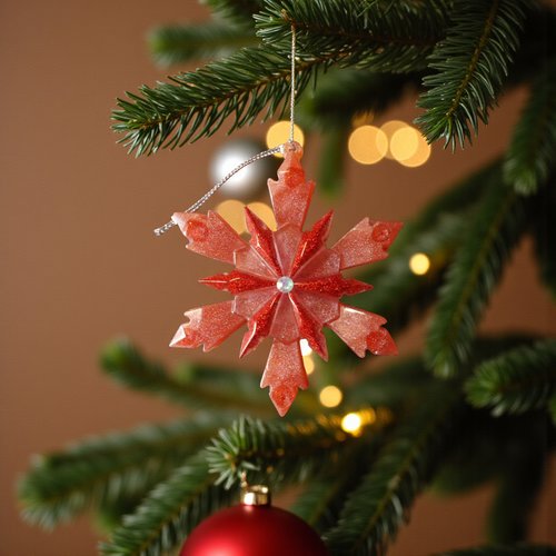 Noel - gros flocon semi-opaque et ailettes opaques paillettes rouge-orangé