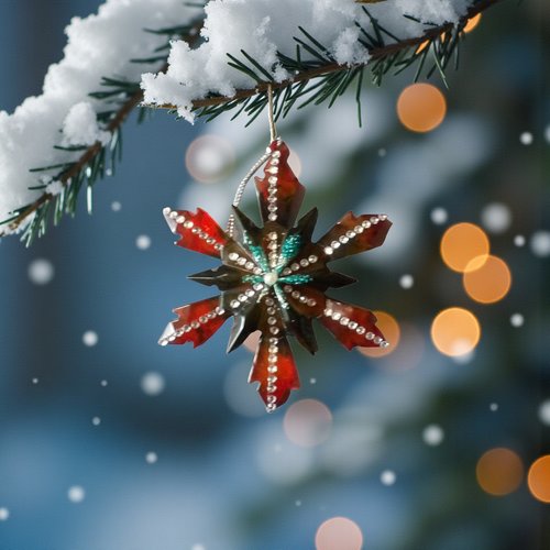 Noel - gros flocon grenat en transparence et strass cristal