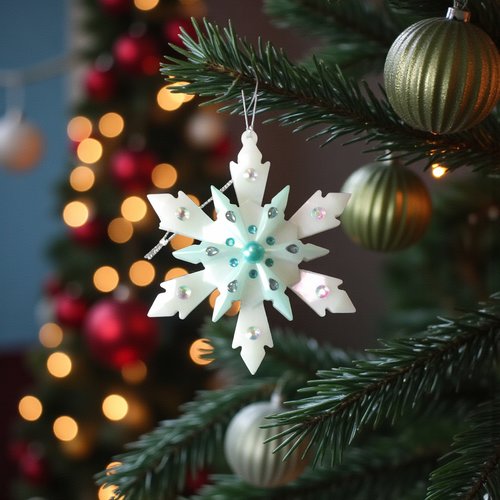 Noel - gros flocon résine blanche et turquoise, strass