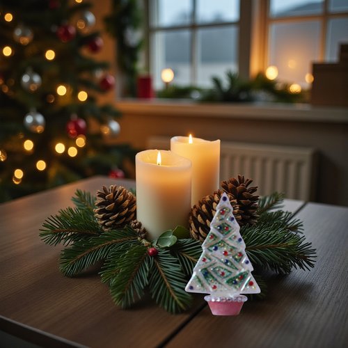 Noel - sapin en résine transparente décor vert et blanc et strass multicolores