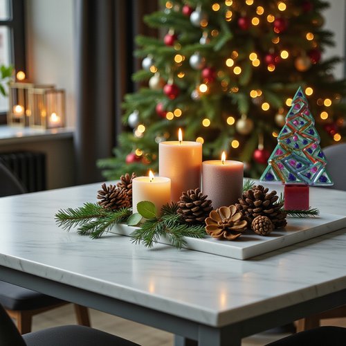 Noel - sapin en aqua-résine blanche et vert avec boules multicolores