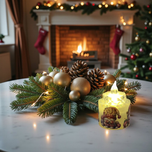 Noel - bougeoir - porte bougie blanc pailleté et ses gnomes