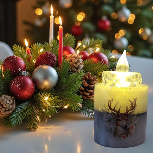 Noel - bougeoir - porte bougie blanc moiré pailleté et argent avec ses rênes