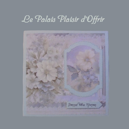 24-fm-013 - fête des mères vintage en dentelle et fleurs blanches et gris-bleu