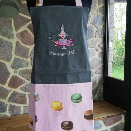 Tablier de cuisine femme brodé femme théière "l'instant thé"