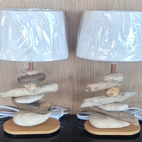2 x lampes galets & bois flottés (idéales en lampes de chevets)