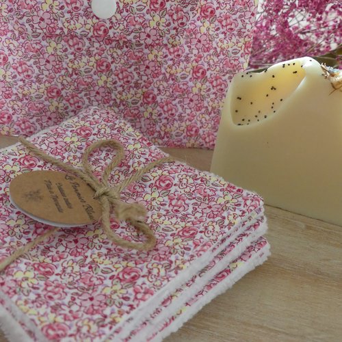 Lingettes lavables avec pochette fleurie rose
