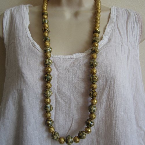 Collier sautoir doré en céramique