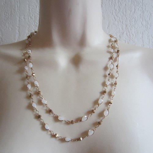 Collier à 2 rangs blanc et doré
