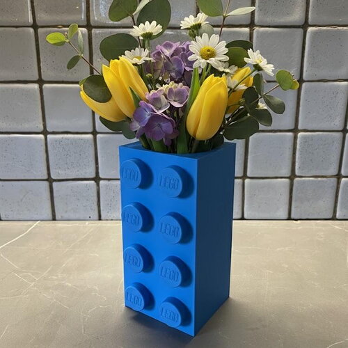 Vase design brique lego bleu – déco originale