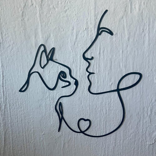 Art mural femme et chat line art  - déco original  wall decor