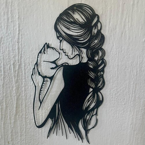 Art mural la fille et le chat bansky  - déco original  wall decor