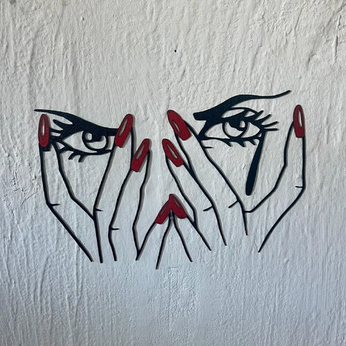 Art mural visage ongle rouge - déco original