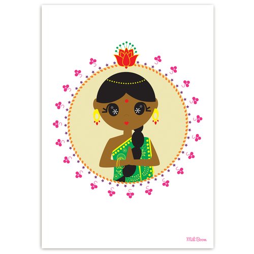 Affiche déco illustration originale princesse "petite indienne" pour enfant