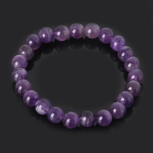 Bracelet en pierre naturelle améthyste, perles de 8 mm de diamètre, longueur : 19 cm, neuf