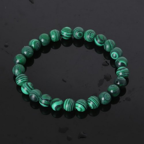 Bracelet en pierre synthétique malachite, perles de 8 mm de diamètre, longueur : 19 cm, neuf
