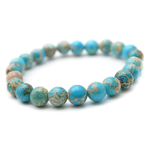 Bracelet en pierre naturelle jaspe bleu, perles de 8 mm de diamètre, longueur : 19 cm, neuf