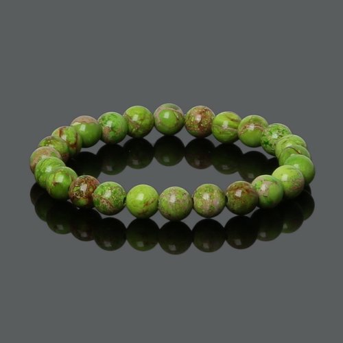 Bracelet en pierre naturelle jaspe vert, perles de 8 mm de diamètre, longueur : 19 cm, neuf