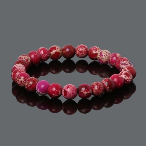 Bracelet en pierre naturelle jaspe rouge, perles de 8 mm de diamètre, longueur : 19 cm, neuf