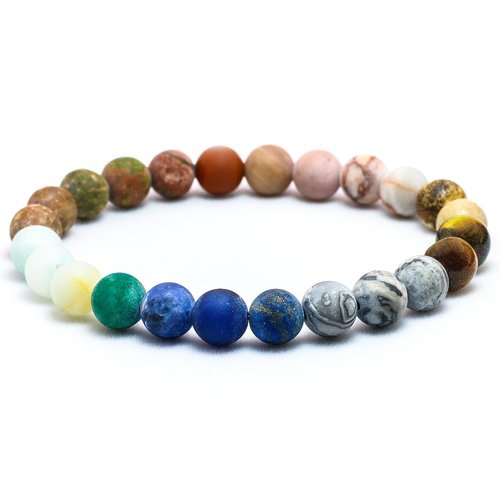 Bracelet en plusieurs pierres naturelles, perles de 8 mm de diamètre, longueur : 19 cm, neuf