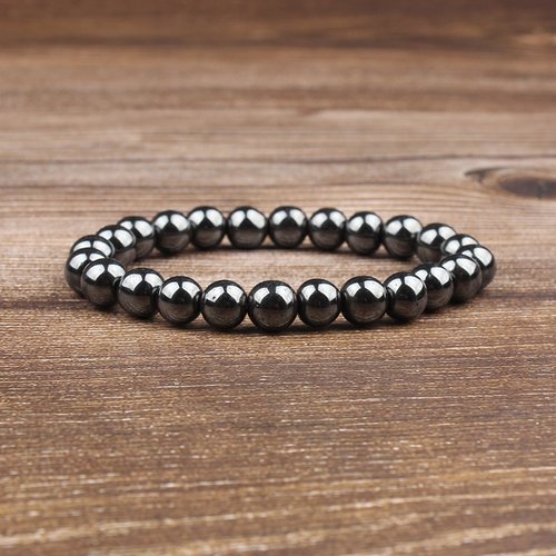 Bracelet en pierre naturelle hématite, perles de 8 mm de diamètre, longueur : 19 cm, neuf