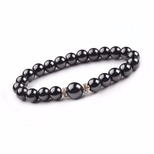 Bracelet de santé en pierre naturelle hématite, perles de 8 mm de diamètre, longueur : 19 cm, neuf
